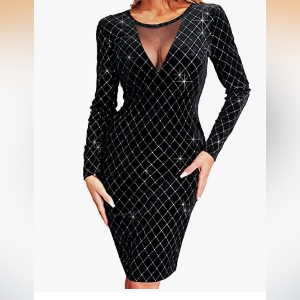 SHEIN Black Velvet Dress with Silver Sparkle Quilting